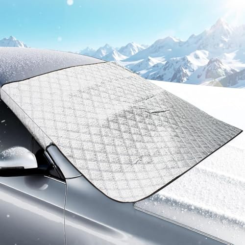 JMGRTYT Car Windscreen Cover 147×100 cm,All Seasons Windshield Protector, Winter Frost & Snow Protector, Summer Sun UV Shield, 4 Layer PEVA Aluminium Foil Car Waterproof Windshield Screen Cover