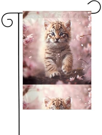 WHJSHOP Little tiger under the cherry blossom tree Pattern Garden Flags 12x18in for Yard Decoration with 3cm Pole Position Width (Flag Only, No Flagpole Included)