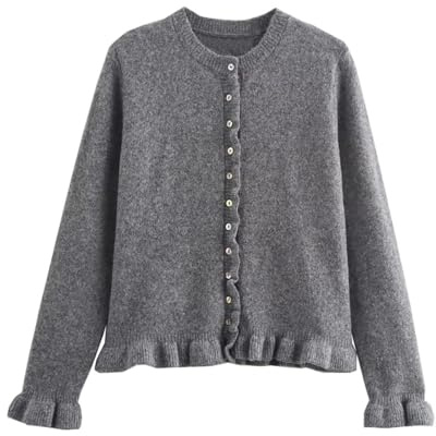 Suéter con botones para mujer, suéteres de punto para mujer con dobladillo con volantes, tops estilo túnica de manga larga, suéteres de punto lisos para mujer, cómodos y de moda, suéteres casuales de