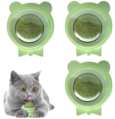 WJnflQN Katzenminze Ball Für Katzen An Der Wand | 3 Stück Wand Katzenminze Bälle | Gesundes Lecken Beißen Und Zahnspiel Leckerlis,Interaktive Bereicherung Innen Außen Spiel