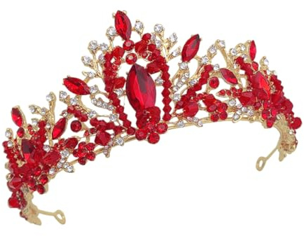 Gatuida Kristallkrone Brautkopfschmuck Gold mit Rotem Diamant Bequemer Bruchfester Hochzeits Kopfschmuck für Frauen und Mädchen Festlicher Brautstrauß Zubehör