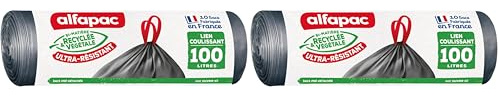 alfapac - 10 sacs-poubelle 100L à lien coulissant ultra-résistant - fabriqués en France - bi-matière recyclée & végétale (Lot de 2)