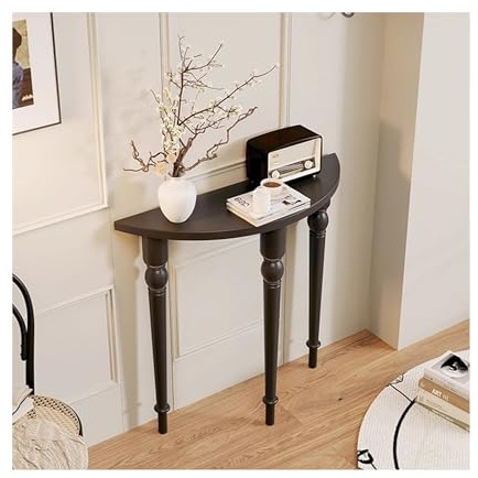 SRDCAIM Tavolo consolle a mezzaluna in legno massello, tavolo da ingresso stretto, tavolino semi-arrotondato per soggiorno, corridoio, ingresso, dietro il divano(Black,100cm/39.4in)