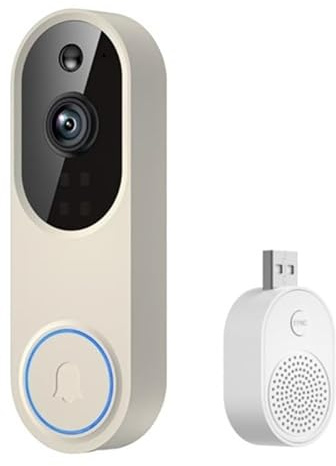 Meacode Video doorbell, security camera, wireless intercom, monitoring, WiFi, high-definition night vision, smart doorbell, electronic peephole (Beige)