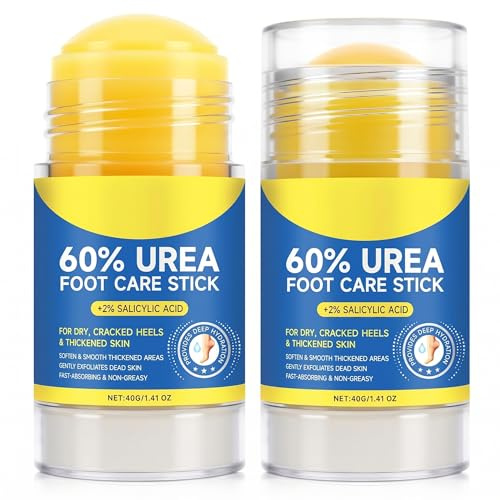 2pcs Stick Crème Pieds 60% Urée avec 2% Acide Salicylique et Pierre Ponce, Hydratant pour Talons Fendillés Secs, Genoux et Coudes, Baume Réparateur Exfoliant Absorption Rapide