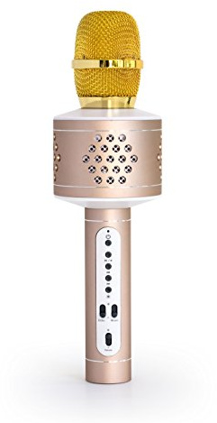 Technaxx MusicMan 4611 Karaoke Mikrofon PRO BT-X35 (Bluetooth, kompatibel mit Smartphone/Apple iPhone TWS Funktion) Gold Silber