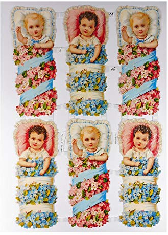 Glanzbilder EF 7131 Baby im Blumen Bett Oblate Posiebilder Scrapbook Deko GWI 635
