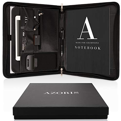 AZORIS PREMIUM® Schreibmappe A4 Premium Aktenmappe mit doppel Reißverschluss und 13 Zoll Fach für Tablet, IPad professionelle Konferenzmappe aus Kunstleder für Damen und Herren