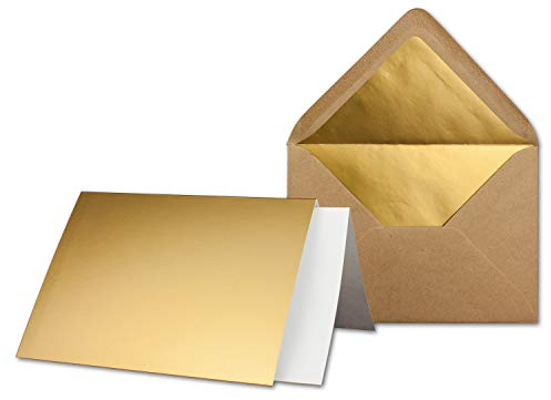 10x Gold-Metallic Faltkarten-SET - DIN B6 - mit gefütterten Kraftpapier Briefumschlägen & Einlegern - 11,5 x 17,0 cm - Einladungskarten-Set von Gustav Neuser®