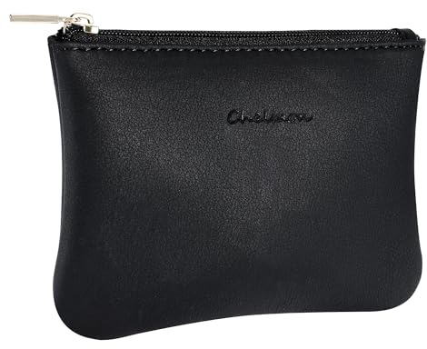Chelmon Vegan Leather Coin Purse Pouch Change Purse With Zipper For Men Women (Black Up)