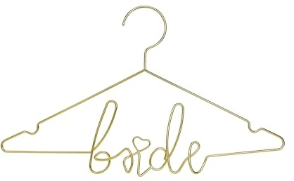 PartyDeco Kleiderbügel Metall 45x27cm - Bride Metallbügel für die Braut - Metallkleiderbügel für Hochzeitskleid Kleid Kleidung - Wäschebügel zur Hochzeit - Hochzeitsdeko & Hochzeitszubehör - Gold