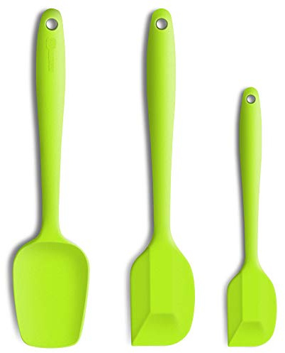 Silicone Spatula 3‑Piece Set Heat Resistant 600°F Non‑Stick Rubber Spatulas with Stainless Steel Core ALLWIN HOUSEWARE Large Spatula, Spoonula & Mini Spatula for Cooking & Baking, Green