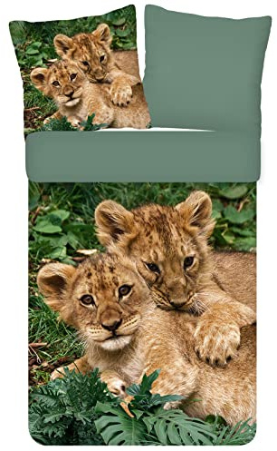 ESPiCO Bettwäsche Trendy Bedding Babylöwen Raubtier Wildnis Löwe Jungtiere Großkatze Tiertatze Renforcé, Größe:135 cm x 200 cm