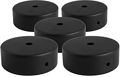 AMARCORDS - 5 Rosoni Lampadario in metallo, coprifili per lampada completo di accessori fermacavo viti e staffa da soffitto. Diametro 77mm altezza 26mm colore NERO