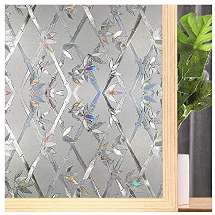 Fensterfolie Bambus, Milchglasfolie für Fenster Klebefolie Bad Statisch Haftende Sichtschutzfolie Blickdicht Duschkabine Selbstklebende Folie Sichtfolie UV Schutz & Sichtschutz,45x300cm(18x79)