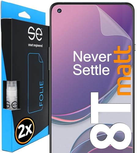 smart engineered 2x se® 3D SCHUTZFOLIE Entspiegelt für OnePlus 8T,Anti-Staub, 100% Fingerabdruck & FaceID kompatibel, einfache blasenfreie Installation, Ultra-Klar, Stoß-Kratzfest, aus Deutschland