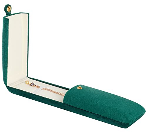 GORGECRAFT Velours Collier Boîte Vert Foncé Double Ouvert Longue Chaîne Cas Rectangle Bijoux Présentoir Boîte Cadeau pour Anniversaire Fiançailles Mariage Anniversaire Organisateur de Bijoux