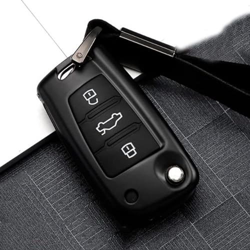 CSHU Zinklegierung Silikon Fernbedienung Autoschlüssel Hülle Schlüsselbund Ring Schlüsseltasche, passend für Audi A1 A3 A4 A5 Q7 A6 C5 C6 2017 2018 2019,A,schwarz weiß