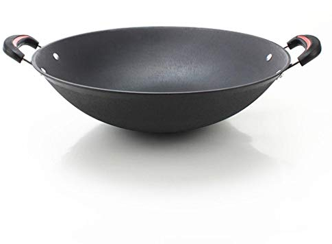 OQHAIR Padella in ghisa Pentola Grande Fondo Tondo Wok Non Rivestito Antiaderente Doppio Orecchio Padella per friggere Casseruola Pentole da Cucina Selezionate Pentole Cinesi (Dimensioni