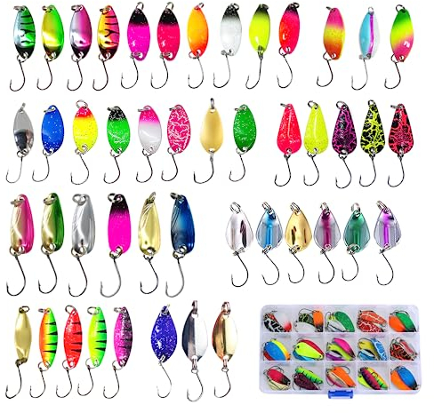 Wenosda 46-Teiliges Forellenköder-Set mit Box Köderfisch, Spoon & Spinner Blinker 2g/2.5g/3g/3.2g/3.5g/4.5g/5g für Forelle, Barsch, Zander, Hecht Angelzubehör
