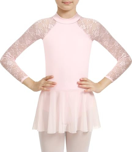 DANSHOW Mädchen Spitze Ballett Trikot für Tanz Langarm, Wassertropfen hohlen Rücken Gymnastik Trikot Tanzkleidung(6028-08-XL
