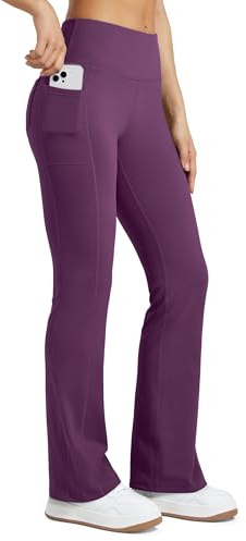 Willit Fleecefodrade utsvängda damleggings, vattentäta yogabyxor, hög midja, termiska bootcut, vinterbyxor, Lila, S