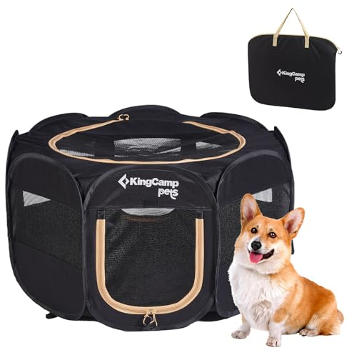 KingCamp Laufstall für Hunde, tragbar, faltbar, für Katzen, Kätzchen, Welpen, 73,7 cm/91,4 cm/127 cm, Pop-Up-Haustier-Laufstall mit Reißverschluss unten und Abdeckung, für drinnen und draußen, Größe M