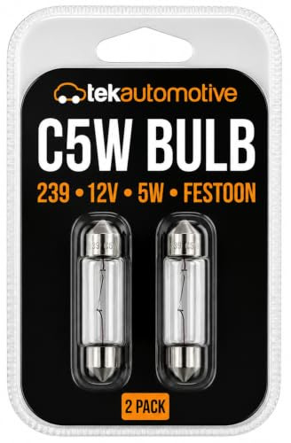 Tek Automotive C5W Bulb Number Plate Bulb 239 12V 5W Festoon Bulbs - 2 Pack | 11x38mm, S8.5d, Number Plate & Interior Light Replacement, E Marked, Road Legal