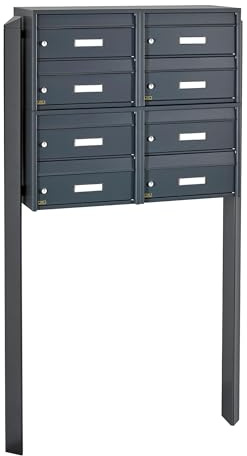 Banjado® Burg Wächter Briefkasten mit Standfuß/Briefkasten 8 Parteien/Standbriefkasten anthrazit/Standbriefkasten freistehend/Freistehender Briefkasten mit Namensschild