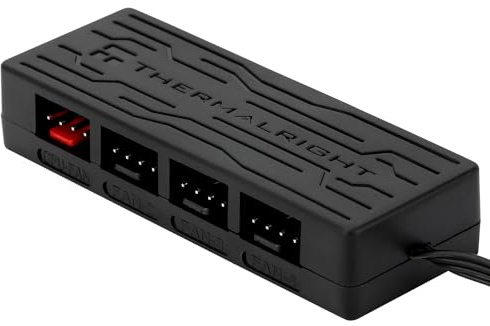 Thermalright FAN HUB X4 Controller CPU-Lüfter-Hub unterstützt 4 Gruppen von Kühlerlüftern, 4-Port 4 Pin PC-Lüfter-Controller, 12V-Gehäuselüfter-Hub, SATA Power Cord Direct Input,PWM Functional Adapter