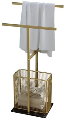 UTOQIA Porte-Serviettes de Salle de Bain sur Pied Porte-Serviettes Autoportant avec Panier À Linge, Porte-couvertures en Métal À 2 Niveaux, Porte-Serviettes pour Salle De Bain échelle Porte Serviette