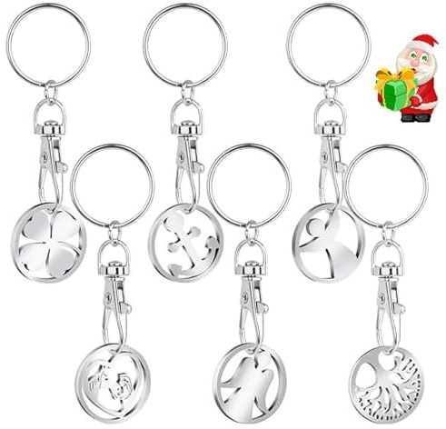 Vehepeay Jeton de caddie 6 PCS, Caddie Porte Clef avec un beau design,Acier Inoxydable Clé en Forme Jeton pour Les Caddies le jeton idéal pour le shopping