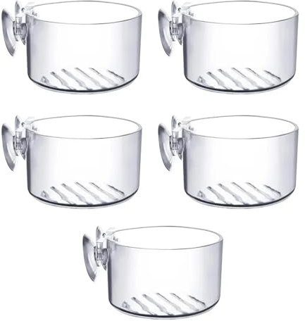 5 Stück Aquarium Pflanzenhalter mit Saugnapf, Futterbehälter Aquarium für Garnelen, Fisch, Acryl Aquarium Wurm Feeder, Flacher Boden Aquarium Futterschale mit 2 Saugnäpfe, 4,8 x 3 cm