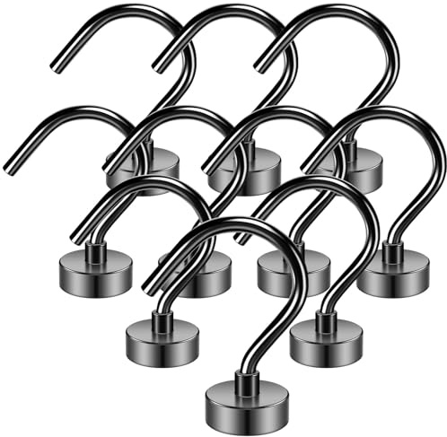 Grtard Magnethaken Extra Stark 50 kg, 10 Stück, Magnetische Haken mit Neodym Magnet, Magnet Haken für Werkstatt & Spind Organizer, Wohnwagen, Camping & Kreuzfahrt