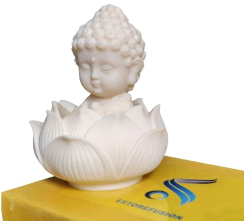 Estorefusion Baby Buddha Statue Set with Lotus Base, Durable Resin Construction, Home Decor, Spiritual and Meditation Companion, BBAMLR01