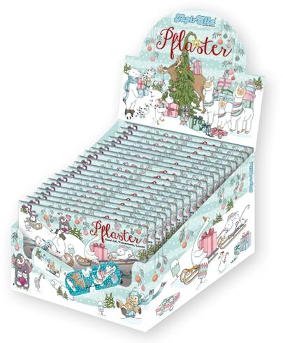 Lutz Mauder Kinder Pflaster Display Set mit 20 Pflasterbriefchen Winterzauber mit je 10 Pflastern in 2 Größen (200 Einzelpflaster), Kita, Kindergarten, Arzt, Hort, Erzieher, Geburtststag, Gastgeschenk