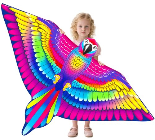 Riesige Papagei Flugdrachen für Kinder und Erwachsene, Großer Drachen für Kinder im Alter von 4-8 Jahren Einfach zu fliegen, perfekt für Anfänger, Stranddrachen für Outdoor-Aktivitäten Spiele Familien