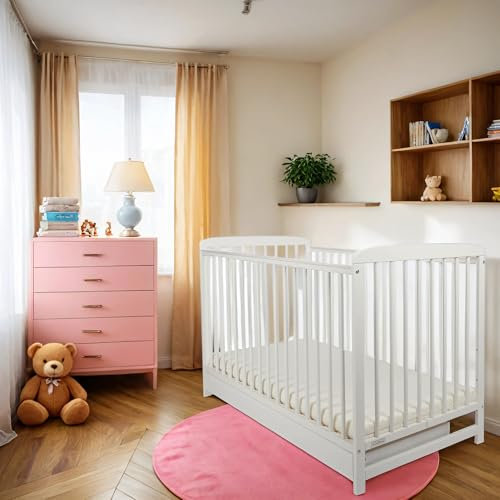 BABYMAM Luxury Baby Cot Oliver with Drawer 120x60cm Bed Mattress Included