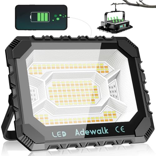 Adewalk Faro Led Ricaricabile 200W, 16000lm 16000mAh Portatile USB Faretto a Batteria con Pannello Solare, 5 Luce Modalità Impermeabile Lampada da Lavoro Solare da Esterno per Campeggio, Emergenza