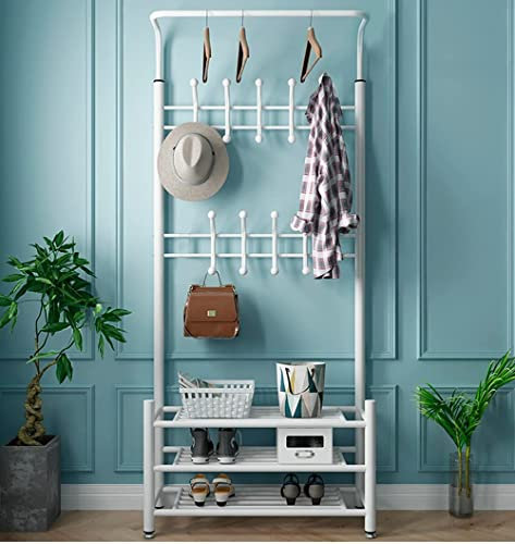 Multifunktions-Garderoben-Schuhbank, 3-in-1 mit 16 Haken und 3-stufiger Schuhregalbank, Garderobenständer aus Metall für Flur, Schlafzimmer, Eingangsbereich, einfache Montage, 80 x 30 x 190 cm (schw