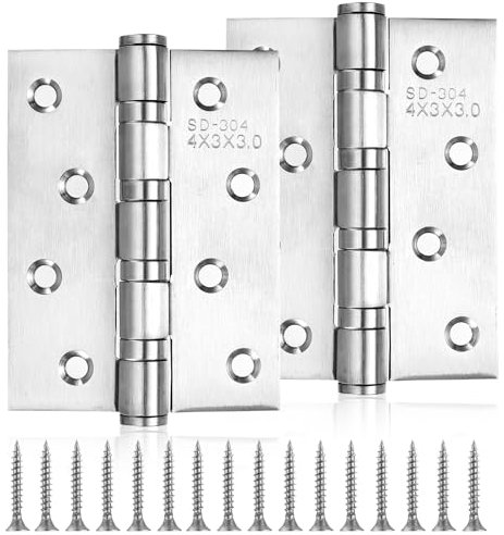 2 Pcs Door, 4 Inch/100mm Stainless Steel Folding Butt Hinges for Internal External Doors, Silver Ball Bearing Metal Heavy Duty Door Hinges for Wooden Boxes Gate Window Closet Drawer Hinges