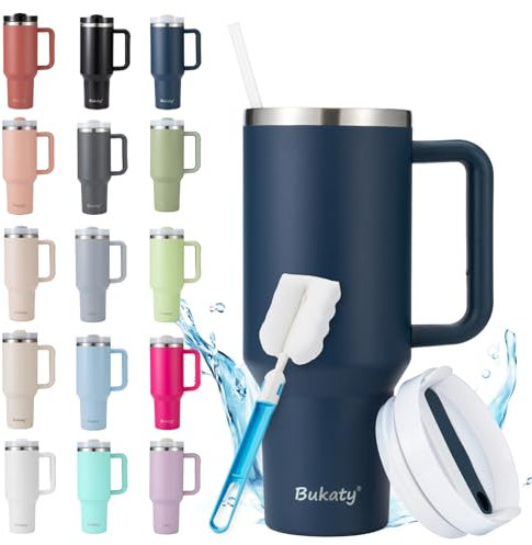 Bukaty Thermobecher mit Strohhalm und Henkel 30oz/0.9L,Großer Trinkbecher mit Deckel und Strohhalm,Kaffeebecher to go Thermo,Edelstahl Vakuum Isolierbecher Tragbare Autobecher für Kalte Heiße Getränke