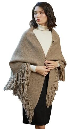 BEAUTELICATE Damen Pashmina Schal Gestrick Wollmischung Stola Schultertuch Große Größen Umschlagtuch Elegante Winterschal mit Quaste für Herbst und Winter Hochzeit Festlich Zeremonie, Taupe