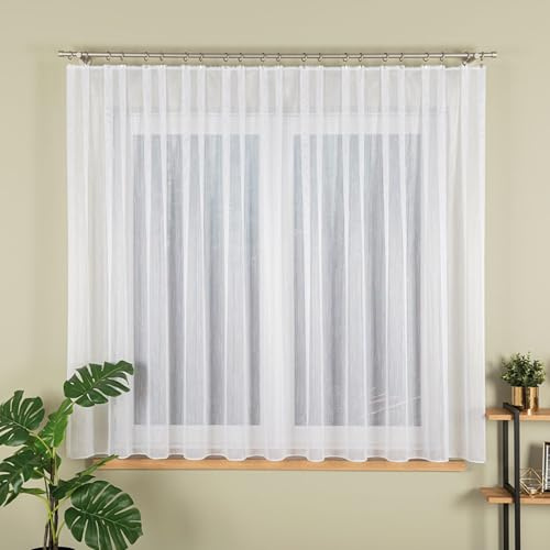 Gardinen Vorhangen Weiß 250x150 cm (BxH) Jacquard Kurz Vorhänge mit Kräuselband Transparent Küchengardinen Wohnzimmer Gardinenschals Schlafzimmer