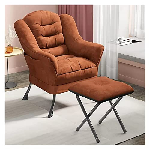 GAONUDAN Lazy Chair Relax-Loungesessel mit Armlehnen und Taschensessel, Freizeitsofa mit modernem Stoff- und Stahlrahmen, Wohnzimmer-Einzelsessel mit hoher Rückenlehne und Fußhocker (Farbe: Braun)