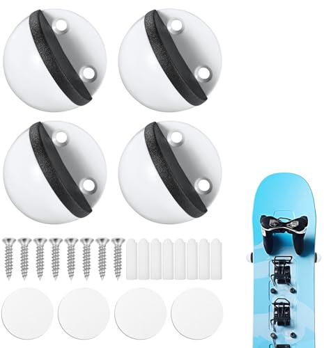 lasuroa 4uds Soporte de Pared para Esquís, Soporte Tabla de Snowboard con Tornillos Anclajes de Expansión Estante Snowboard para Almacenar y Exhibir de Forma Segura Sus Tablas de Snowboard(Blanco)