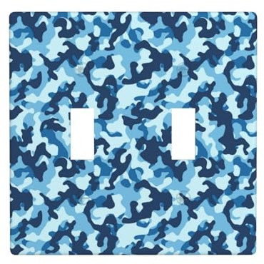Placca di copertura per interruttore della luce a levetta, 2 piastre da parete di dimensioni standard 11,4 x 11,4 cm, blu mimetico doppia piastra di copertura per interruttore della luce, piastra