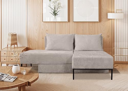 Kaiser Möbel - Sofa mit Schlaffunktion, Eckcouch L Form, Schlafsofa mit Bettzeugbehälter, 4in1 Modulares Cord Sofa, Wohnlandschaft, Klappsofa, Bequemes Couch für Wohnzimmer, MOOKA, Beige, Rechts
