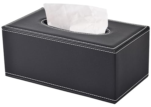 XNONE Tissue Box Cover PU Leather Tissue Box Holder Rectangle Tissue Organizer Napkin Dispenser for Home,Office,Restaurant,Dresser,Car,Bathroom Decor (Black)