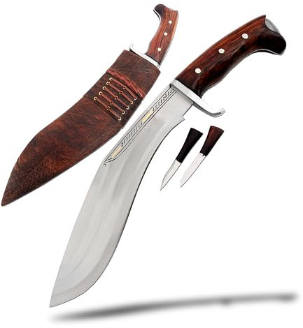 THE NEPAL Chirra Kukri aus Zinn, 30,5 cm, mit 3 Füllern mit Schutzgriff, Palisandergriff, Büffellederscheide – perfekt für Camping, Bushcraft, Outdoor-Abenteuer und Überlebens-Herausforderungen
